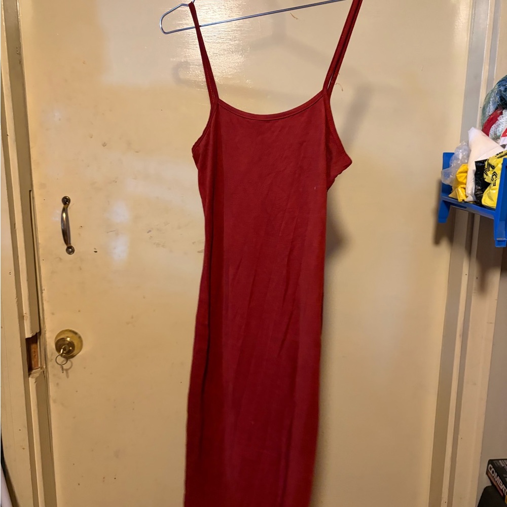 Women’s Red Slip Dress - Minimal Spaghetti Strap